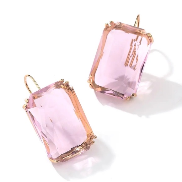 🍋2/$30 New Soft Pink Faceted Rectangle Drop Earrings - Picture 2 of 5